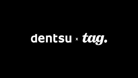 the dentsu and Tag logos in white on a black background
