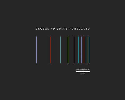 Coloured vertical lines on a black background with the words Global Ad Spend Forecasts above them