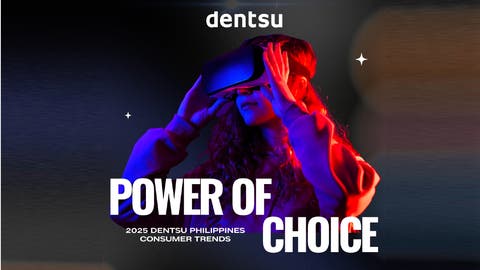 Dentsu Philippines 2025 Consumer Trends Report cover featuring a person in a VR headset with title 'Power of Choice' and digital-themed lighting.